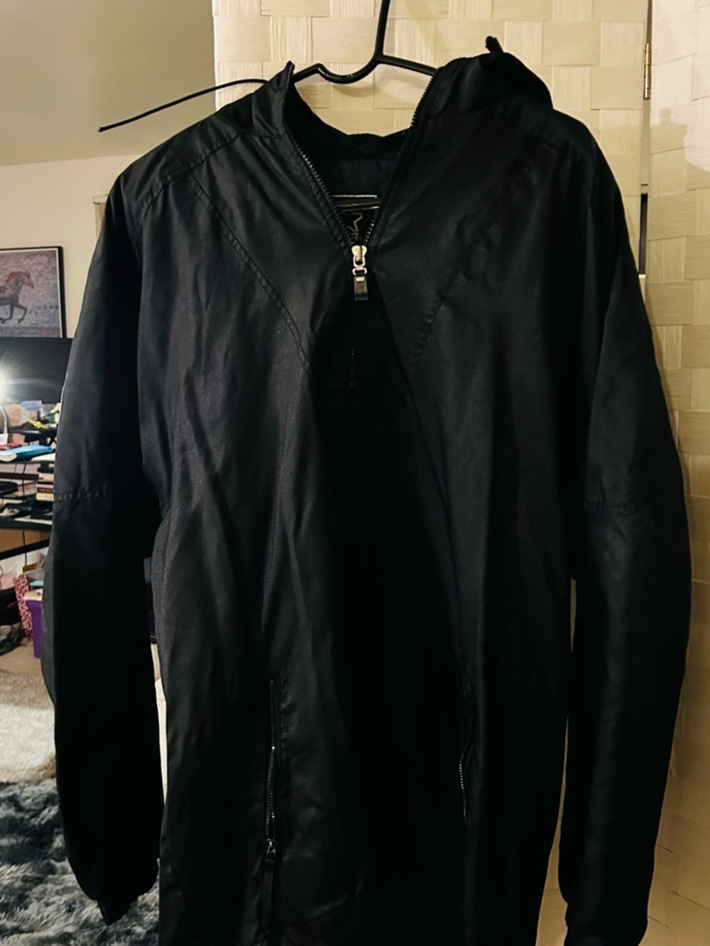 STARTER Black Nylon Zip Front Jacket with Silver Hardware